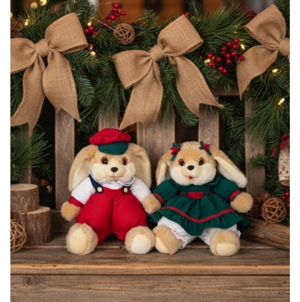 Vtg 90's The Julie's Journey Collection Chritmas Bunny Rabbits Plush Set